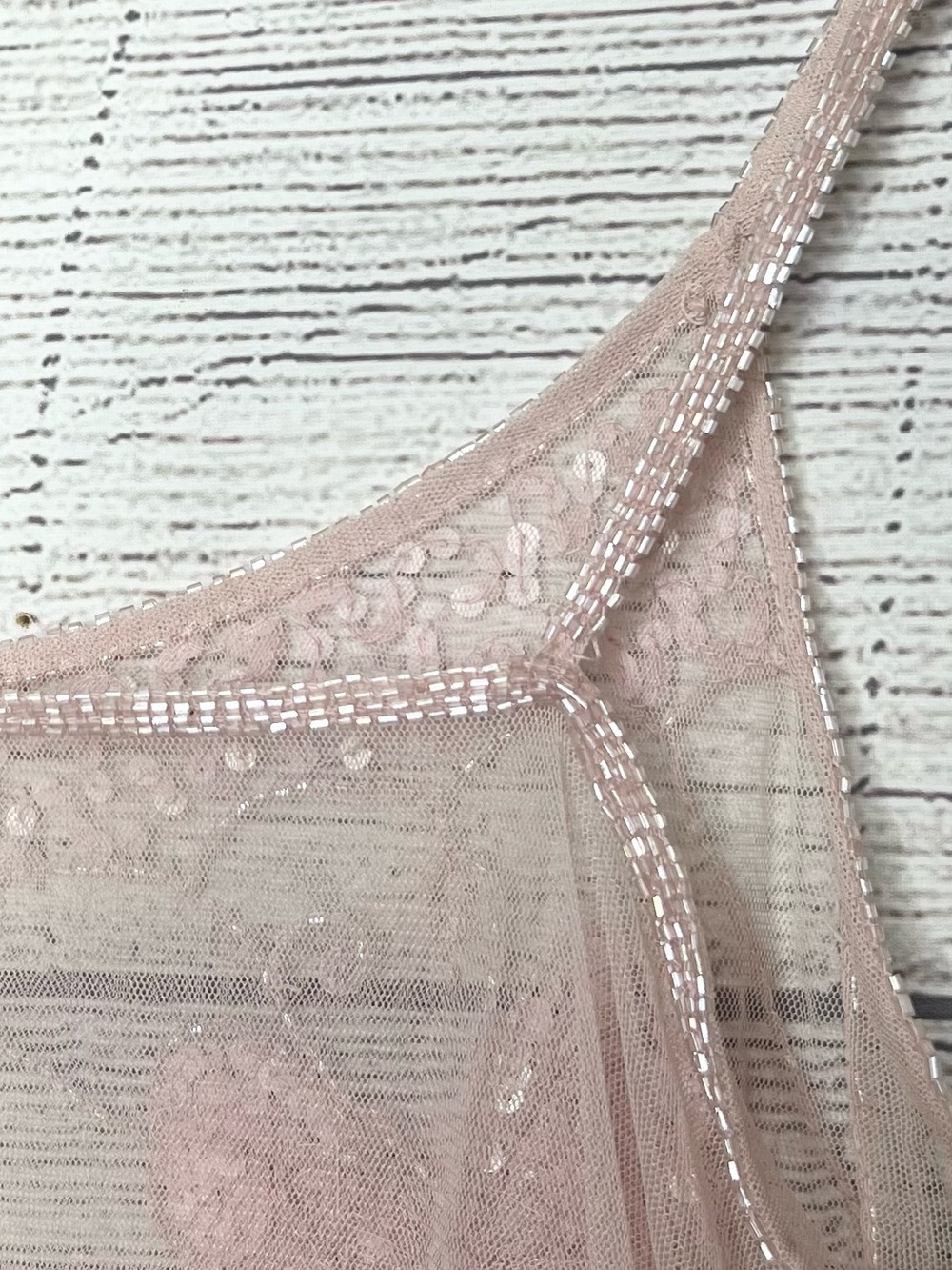 Y2K Sheer Pink Beaded Embroidered Asymmetrical Butterfly Camisole Top Size Small - Picture 10 of 10